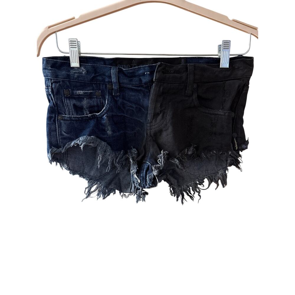 NWT One Teaspoon Sz 25 Bonitas Dominos Black Blue Two-Tone Split Low Rise Shorts